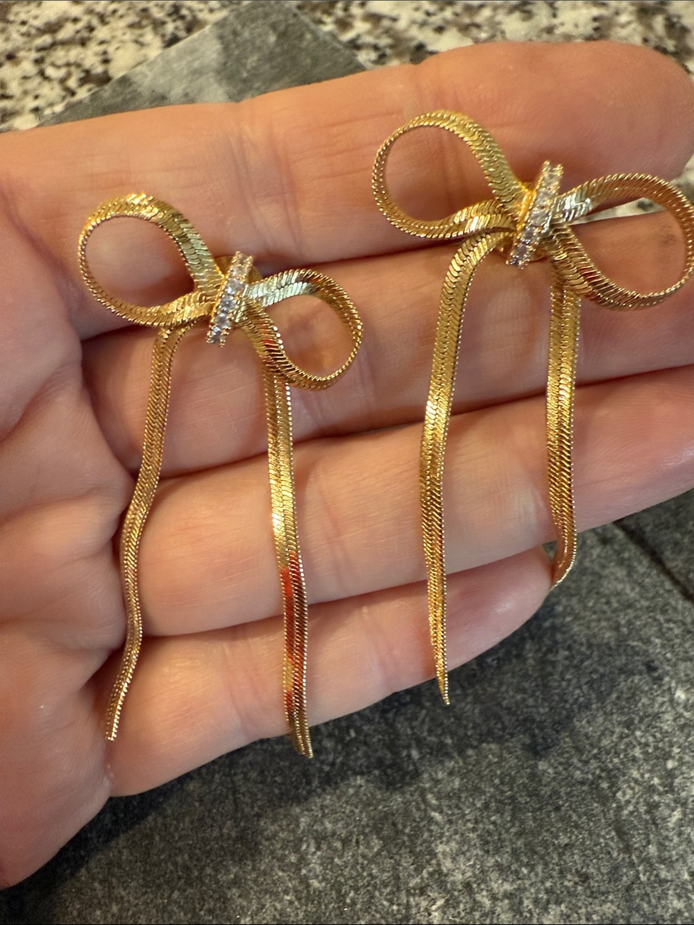 Gold Bow Drop Earrings - Picture 9 of 10
